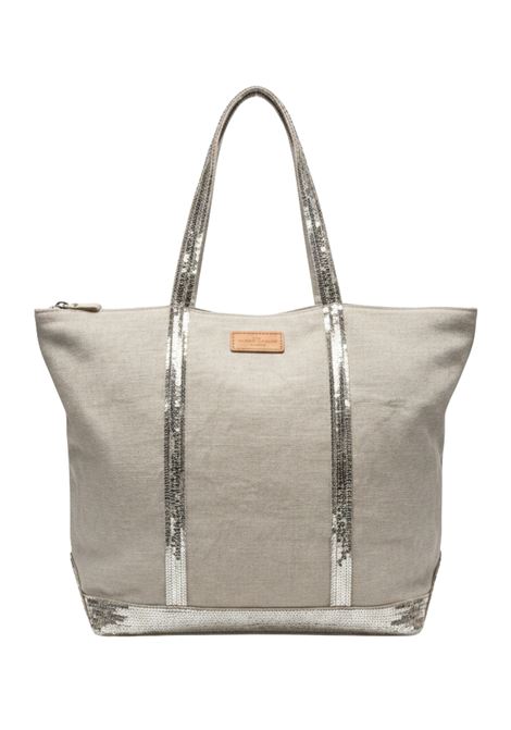 Linen Cabas L Tote Bag with Sequins and Zip - Sable Vanessa Bruno |  | 0PVE31-V40409018